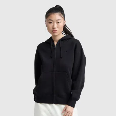 Champion Powerblend Fleece Zip-up Hoodie, C Logo In Black