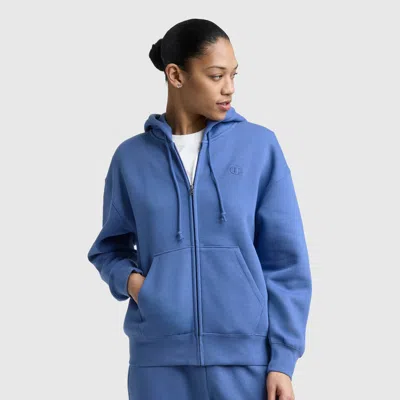 Champion Powerblend Fleece Zip-up Hoodie, C Logo In Blue