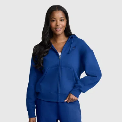Champion Powerblend Fleece Zip-up Hoodie, C Logo In Blue Depths