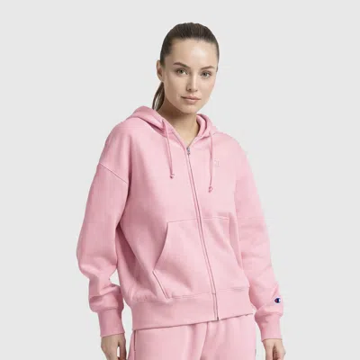 Champion Powerblend Fleece Zip-up Hoodie, C Logo In Pink