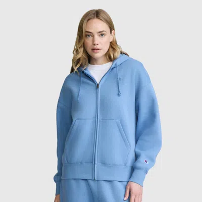 Champion Powerblend Fleece Zip-up Hoodie, C Logo In Riviera