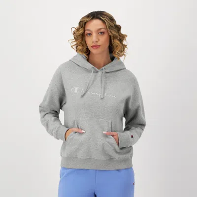 Champion Powerblend Freshman Hoodie, Embroidered Script Logo In Gray