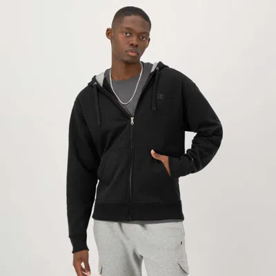 Champion Powerblend Full-zip Hoodie, C Logo In Black