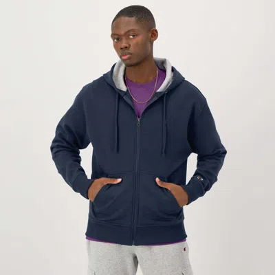Champion Powerblend Full-zip Hoodie, C Logo In Black