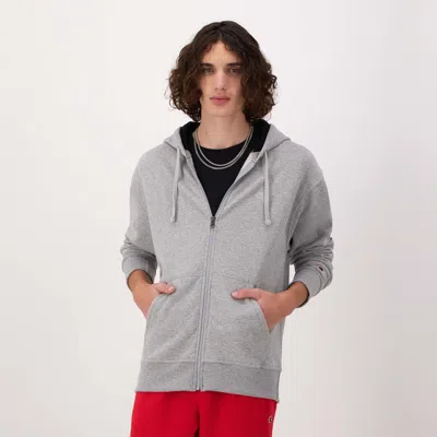 Champion Powerblend Full-zip Hoodie, C Logo In Gray