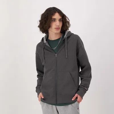Champion Powerblend Full-zip Hoodie, C Logo In Gray