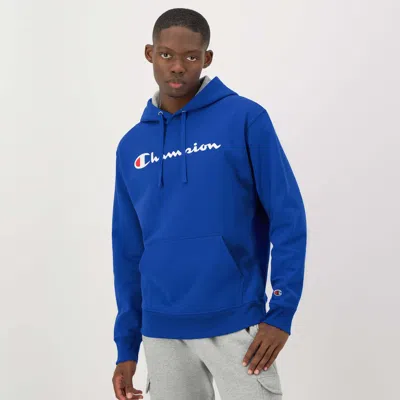 Champion Powerblend Hoodie, Full Script Logo In Blue