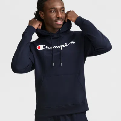 Champion Powerblend Hoodie, Full Script Logo In Blue