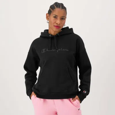 Champion Powerblend Hoodie, Relaxed, Full Embroidered Script Logo In Black