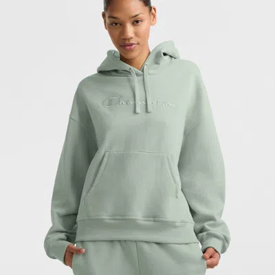 Champion Powerblend Crewneck Sweatshirt, Embroidered Script Logo In Green