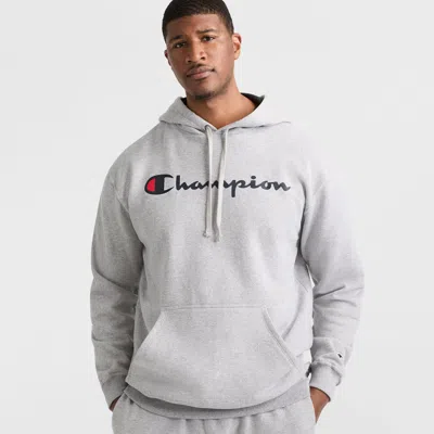 Champion Powerblend Hoodie, Script Logo - Big & Tall In Gray