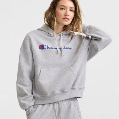 Champion Powerblend Hoodie, Script Logo In Gray
