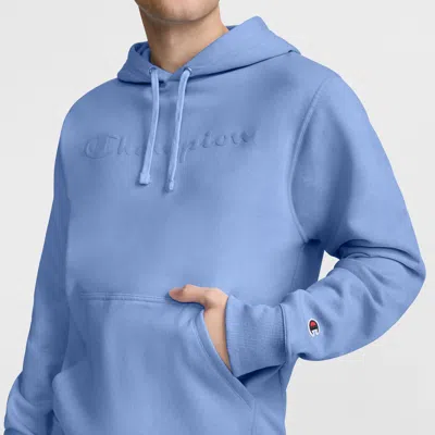 Champion Powerblend Hoodie, Tonal Script Logo In Blue