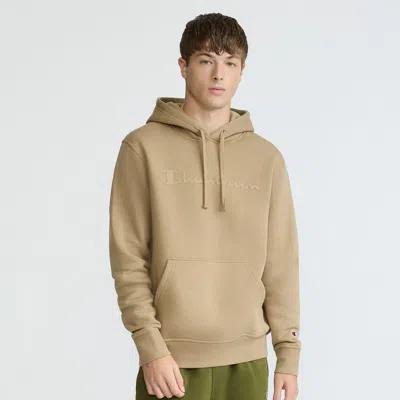 Champion Powerblend Hoodie, Tonal Script Logo In Brown