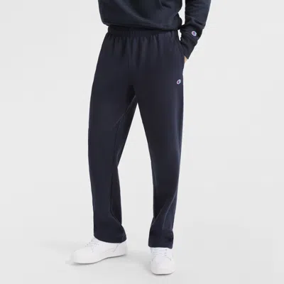 Champion Powerblend Sweatpants, Open Hem, C Logo In Deep Navy