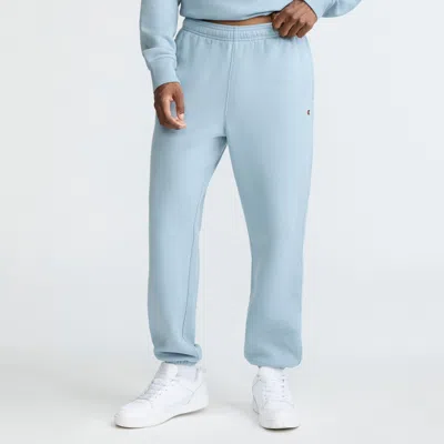 Champion Powerblend Sweatpants, Relaxed Hem, C Logo In Blue