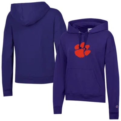 Champion Purple Clemson Tigers Powerblend Fleece Hoodie In Blue