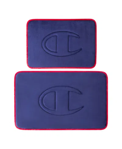 Champion Quilted Logo Memory Foam 2-piece Bath Mat Set In Blue