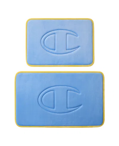Champion Quilted Logo Memory Foam 2-piece Bath Mat Set In Blue