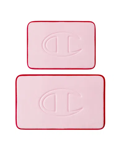 Champion Quilted Logo Memory Foam 2-piece Bath Mat Set In Pink