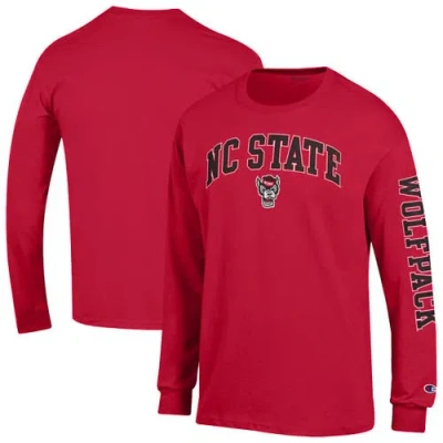 Champion Red Nc State Wolfpack Arch Over Logo 2-hit Long Sleeve T-shirt