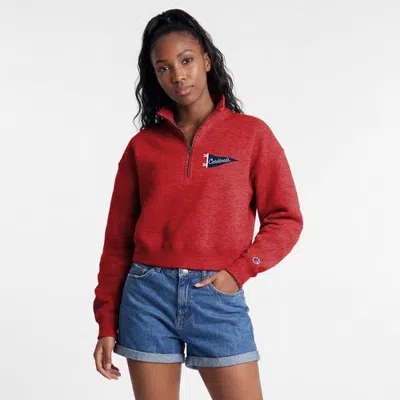 Champion Red St. Louis Cardinals Triumph Tri-blend Fleece Cropped Quarter-zip Pullover