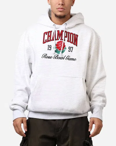 Champion Reverse Weave Arena Hoodie In Stripe Silver Grey Rose Bowl In White