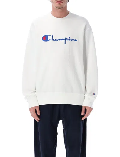 Champion Reverse Weave  Reverse Weave Crewneck Sweatshirt With Logo In White