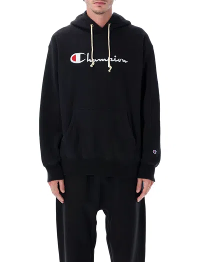 Champion Logo-embroidered Drawstring Hoodie In Black