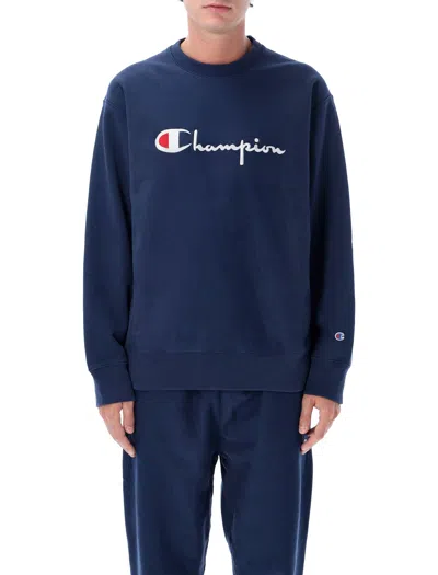 Champion Reverse Weave Reverse Terry Crewneck Sweatshirt In Blue