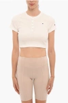 Champion Ribbed Crew-neck Cropped T-shirt With Front Buttoning