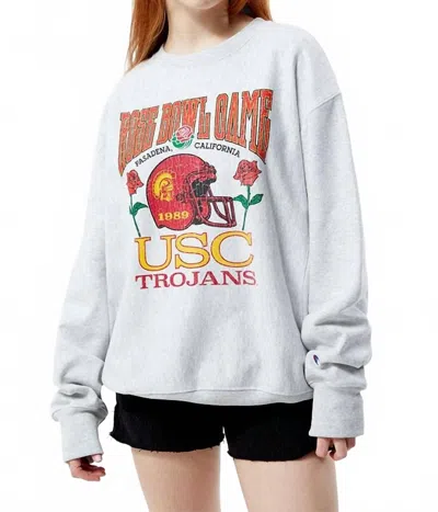 Champion Rose Bowl Usc  Crew Neck Sweatshirt In Light Grey In White