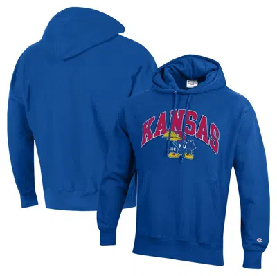 Champion Royal Kansas Jayhawks Vault Late Night Reverse Weave Pullover Hoodie In Blue