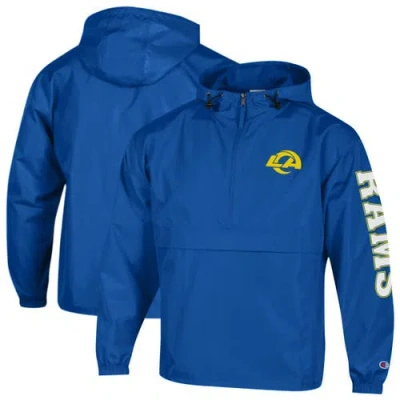 Champion Royal Los Angeles Rams Packable Hooded Windbreaker Half-zip Jacket In Blue