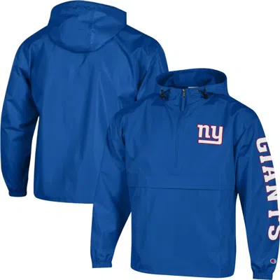 Champion Royal New York Giants Packable Hooded Windbreaker Half-zip Jacket In Blue
