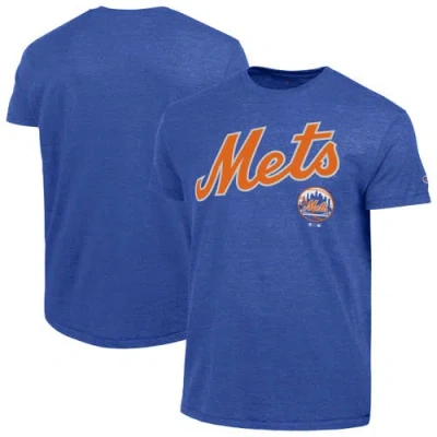 Champion Royal New York Mets Cooperstown Wordmark Lockup Tri-blend T-shirt In Blue