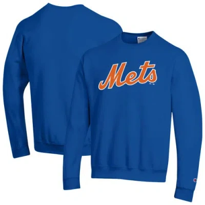 Champion Royal New York Mets Powerblend Wordmark Sweatshirt In Blue