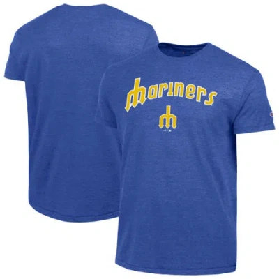 Champion Royal Seattle Mariners Cooperstown Wordmark Lockup Tri-blend T-shirt In Blue