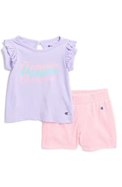 Champion Babies'  Ruffle T-shirt & Mesh Shorts Set In Lavender Mist