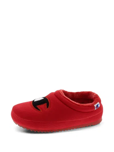 Champion Kids' Shuffle Logo-patch Slippers In Red