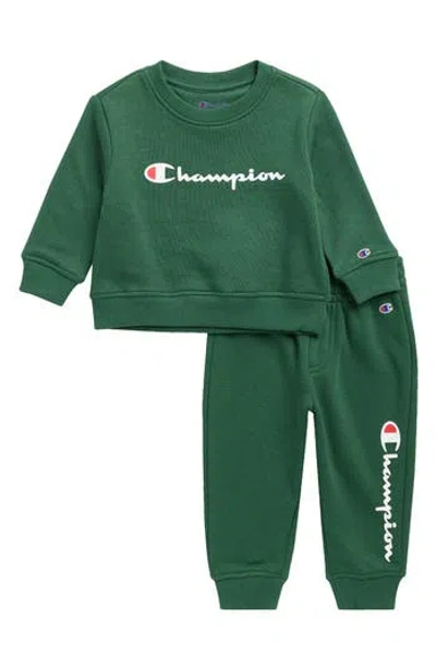 Champion Babies'  Signature Crewneck Sweatshirt & Joggers Set In Green