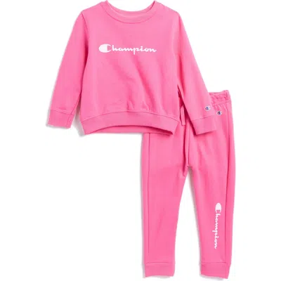 Champion Babies'  Signature Crewneck Sweatshirt & Joggers Set In Hot Pink