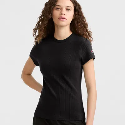 Champion Slim Ribbed Tee, Iconic C Patch In Black