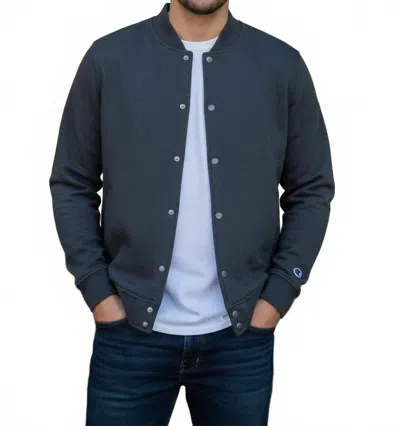 Champion Snap Up Athletic Wear Varsity Bomber Jacket In Gray In Multi