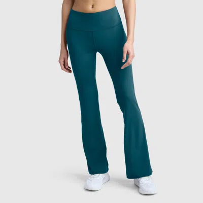 Champion Soft Touch Flare Leggings, Anti Odor, C Logo In Deep Teal