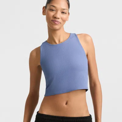 Champion Soft Touch Ribbed Cropped Tank Top, C Logo In Blue