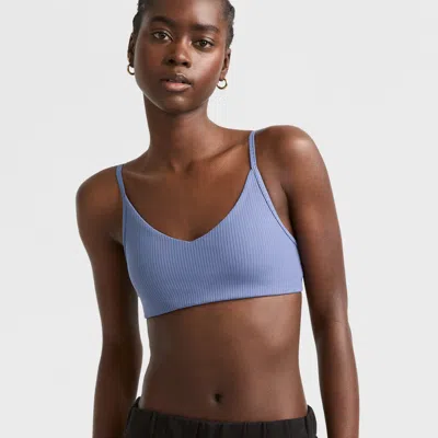 Champion Soft Touch Ribbed Sports Bra, C Logo In Blue