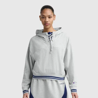 Champion Tackle Lace Front Hoodie, Tonal Embroidered C Logo In Gray