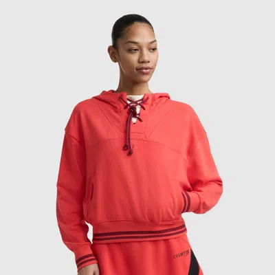 Champion Tackle Lace Front Hoodie, Tonal Embroidered C Logo In Red