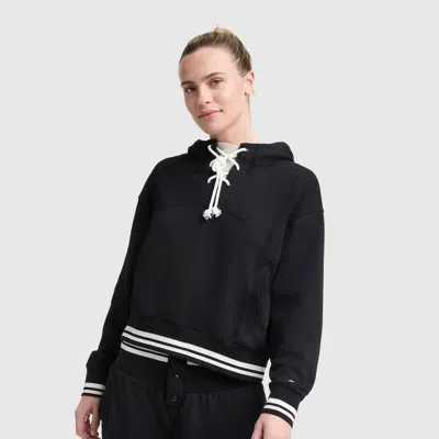 Champion Tackle Lace Front Hoodie, Tonal Embroidered C Logo In Black